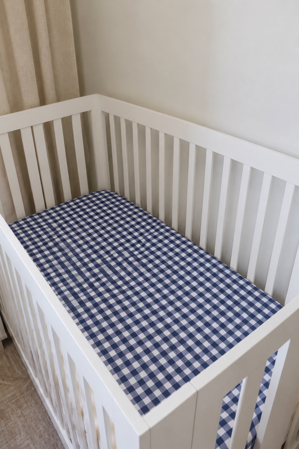 Navy Blue Gingham Crib Sheet