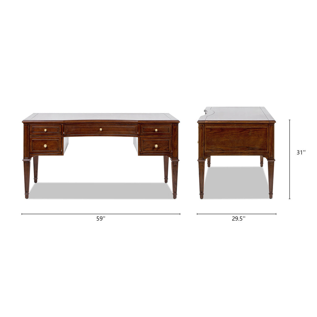Dauphin Five-Drawer Executive Desk — Dark Walnut & Gold