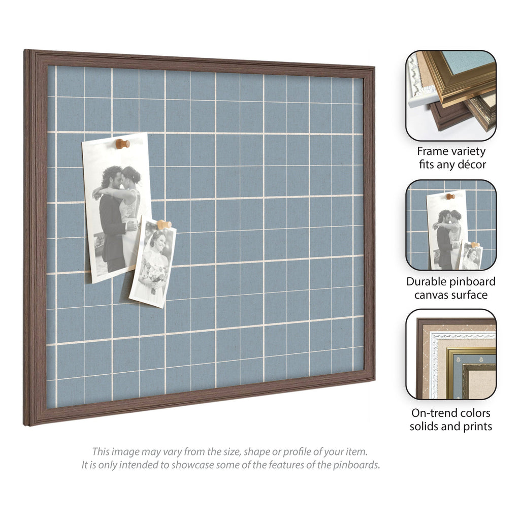 Framed Fabric Pinboard Light Blue Plaid Wall Organization