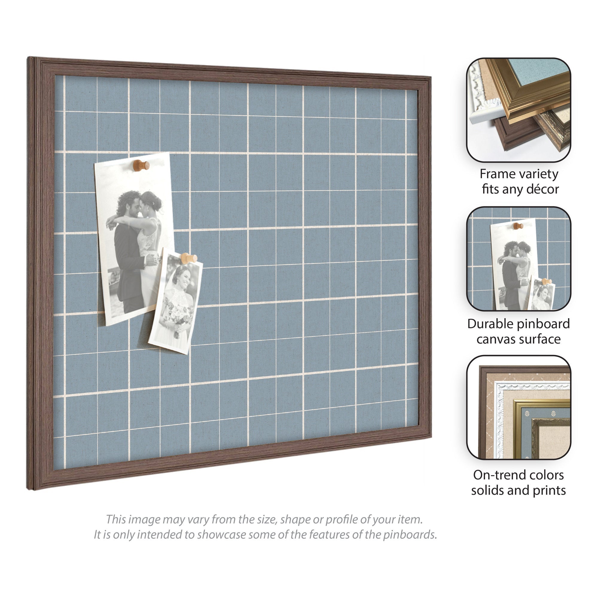 Framed Fabric Pinboard Light Blue Plaid Wall Organization