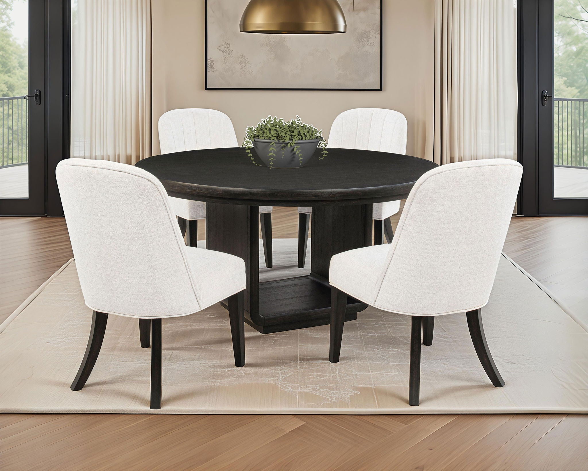 Leandro 5-Piece Round Dining Set — Channel-Back Chairs / Burnished Black