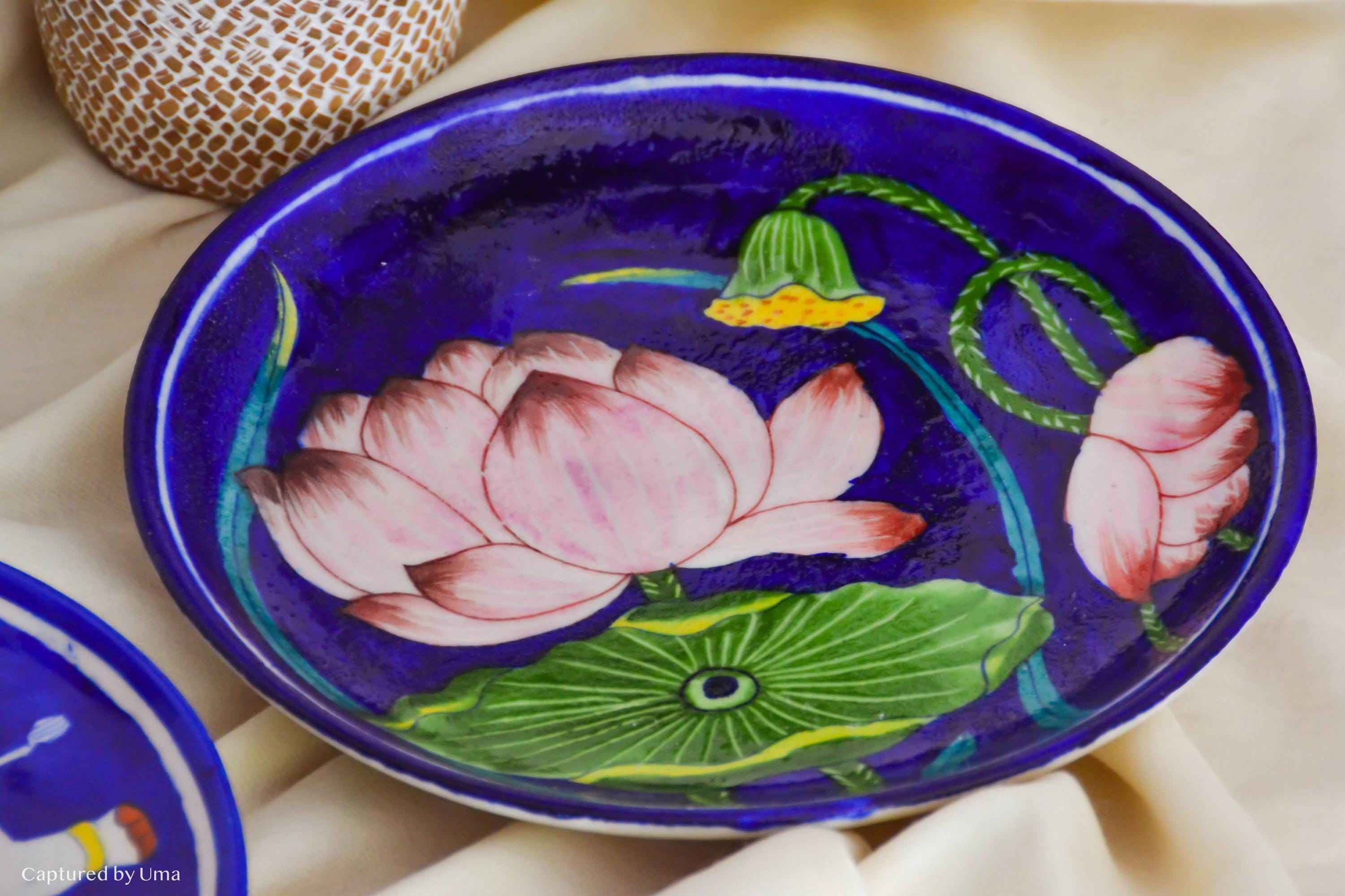 Padma Lotus Plate — Handcrafted Blue Pottery Wall Decor