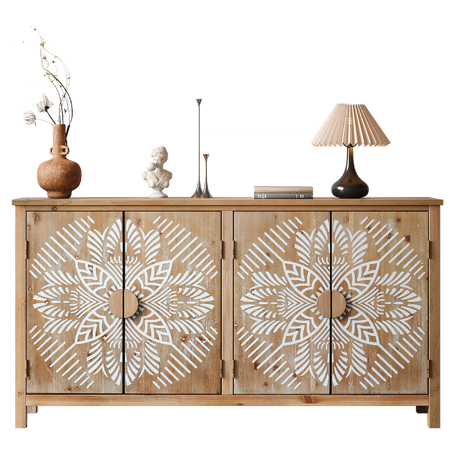60" Wood Accent Cabinet with 4 Doors Brown and Antique White