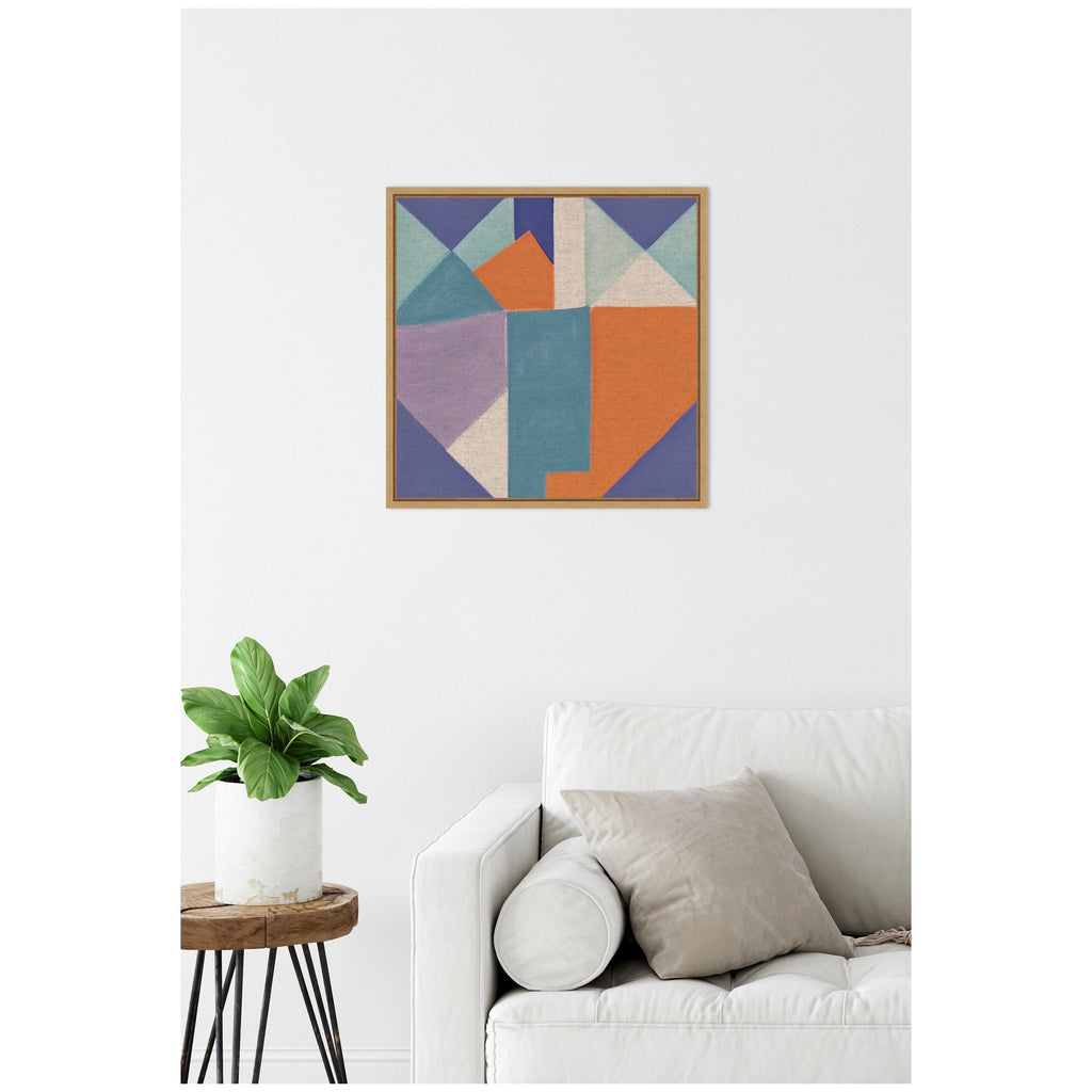 Sylvie Painterly Soft Geometric Shapes Neutral Linen Framed Canvas by The Creative Bunch Studio