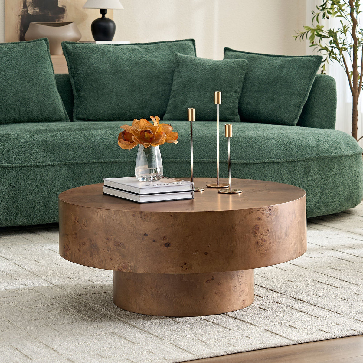 Burl Walnut Pedestal Coffee Table