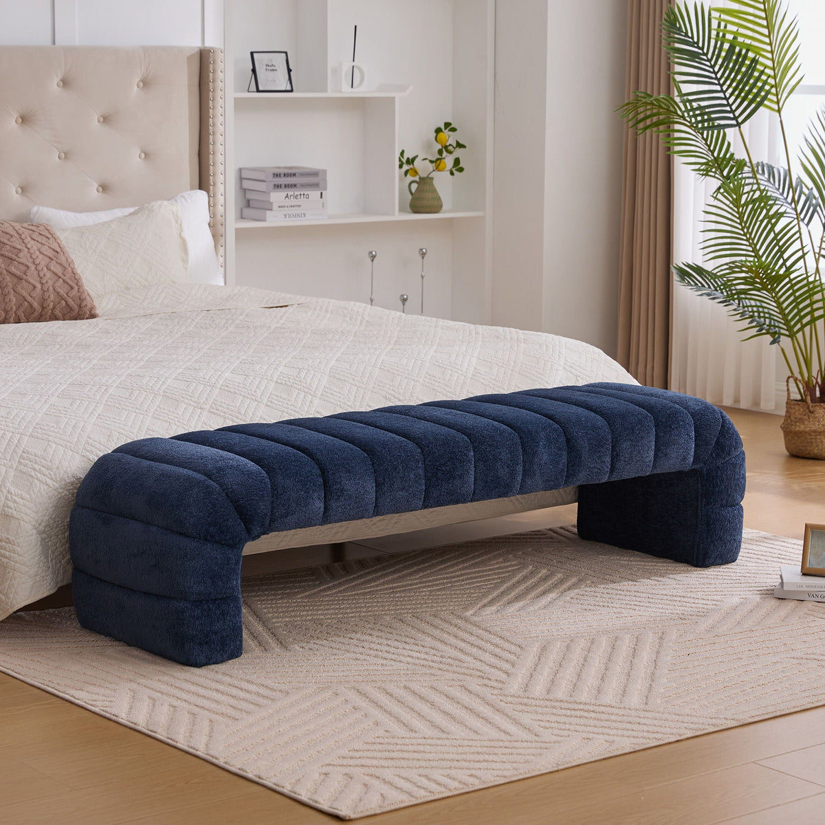 Channel-Tufted Upholstered Bed Bench