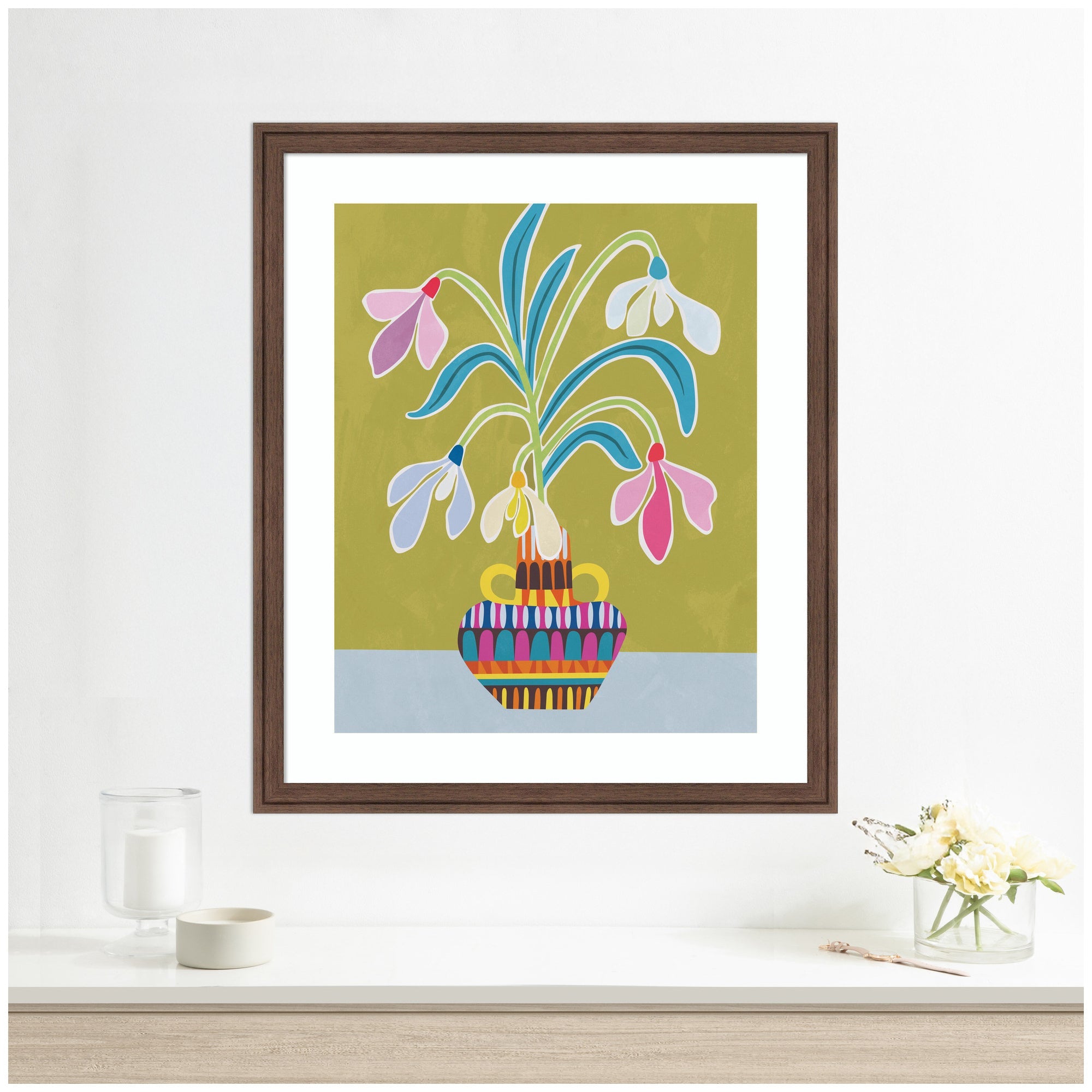 Framed Art Snowdrops the January Birth Flower by Rachel Lee