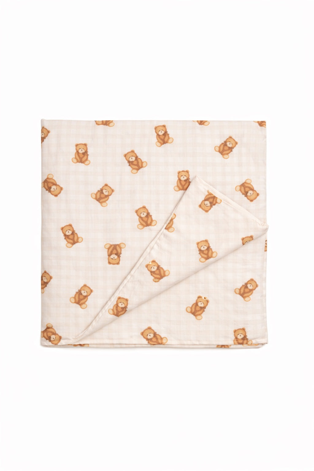 Beige Teddy Bear Gingham Crib Quilted Blanket