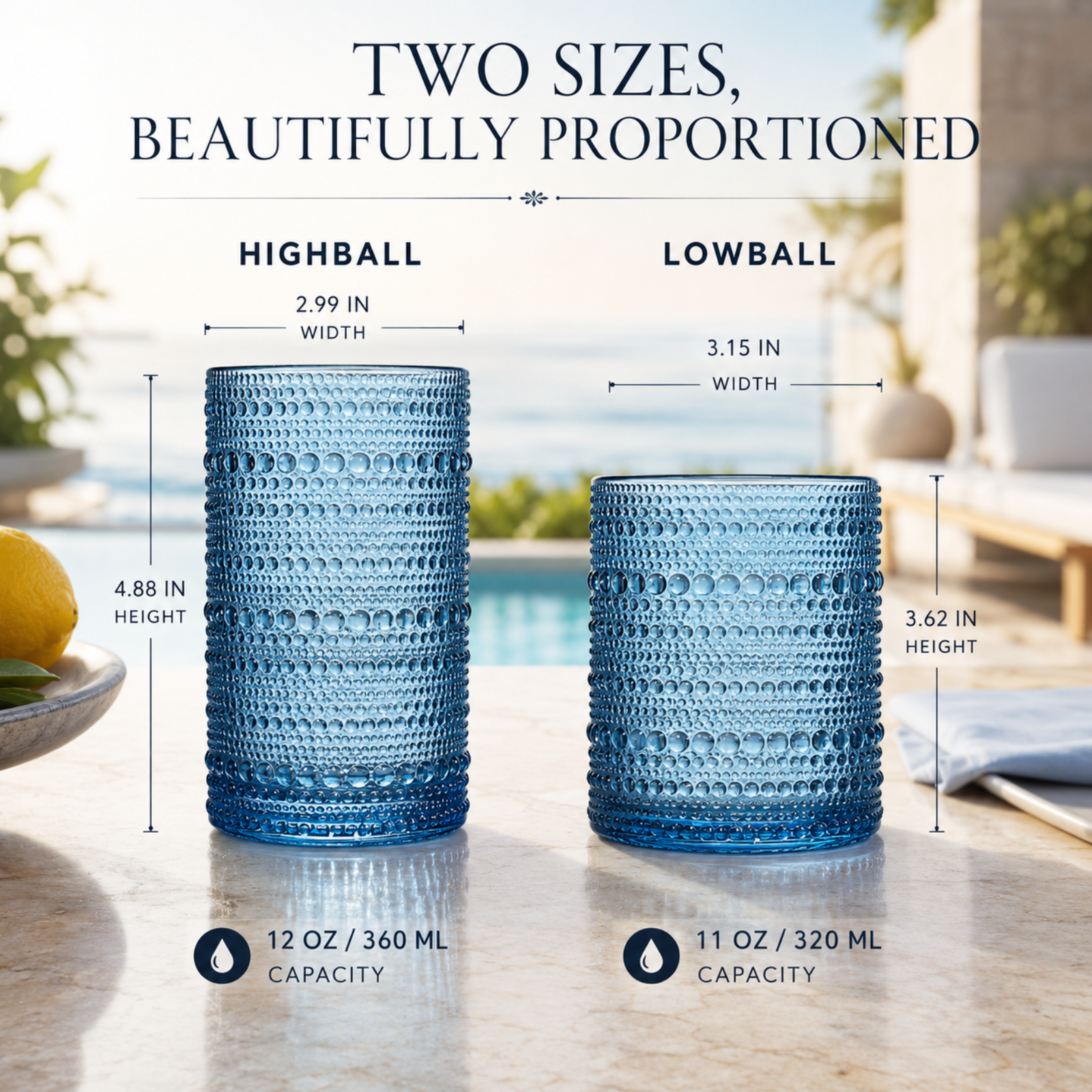 Textured Hobnail Lowball & Highball Glassware, Set of 12