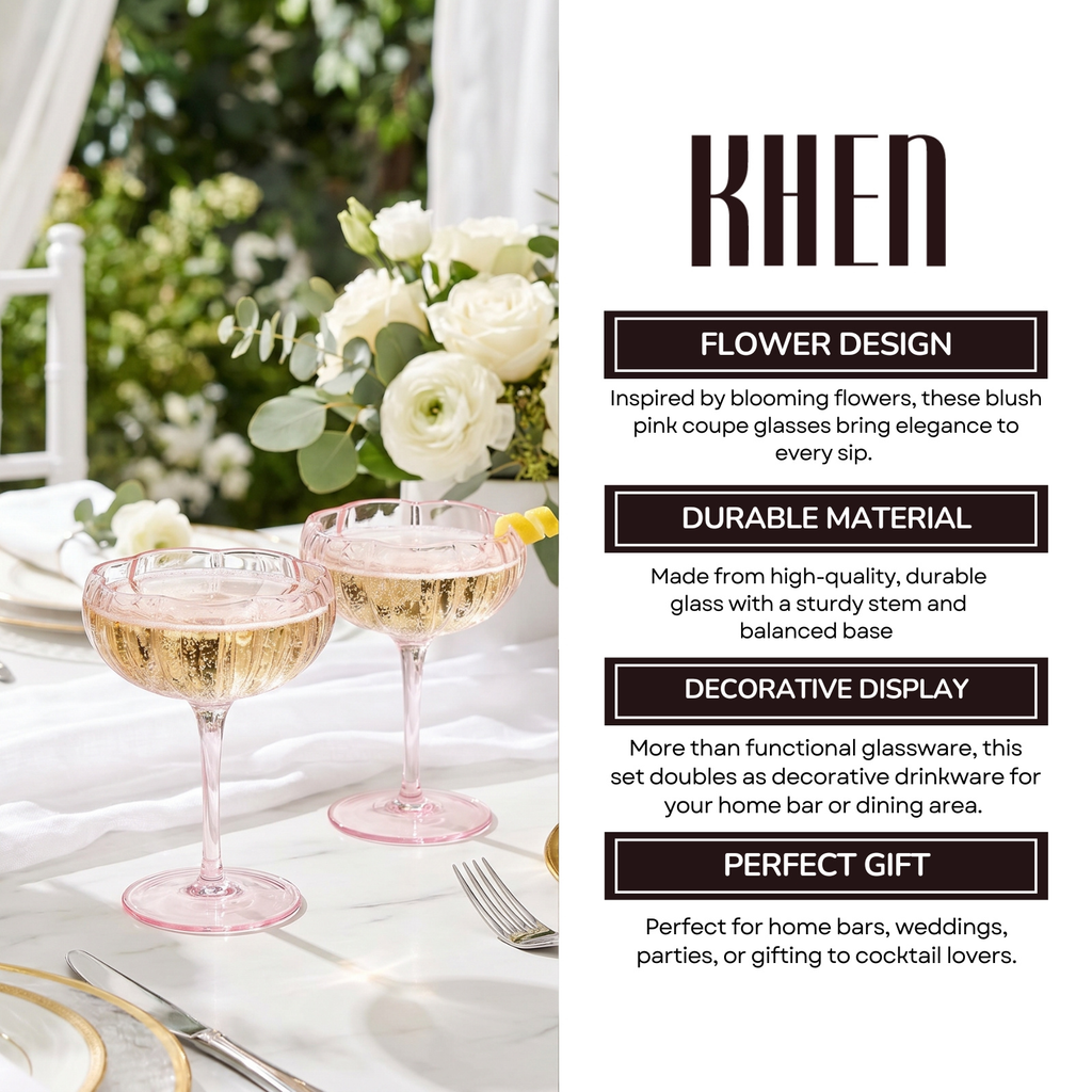 Flower Coupe Cocktail Colored Glasses | Set of 2 | Blush Pink