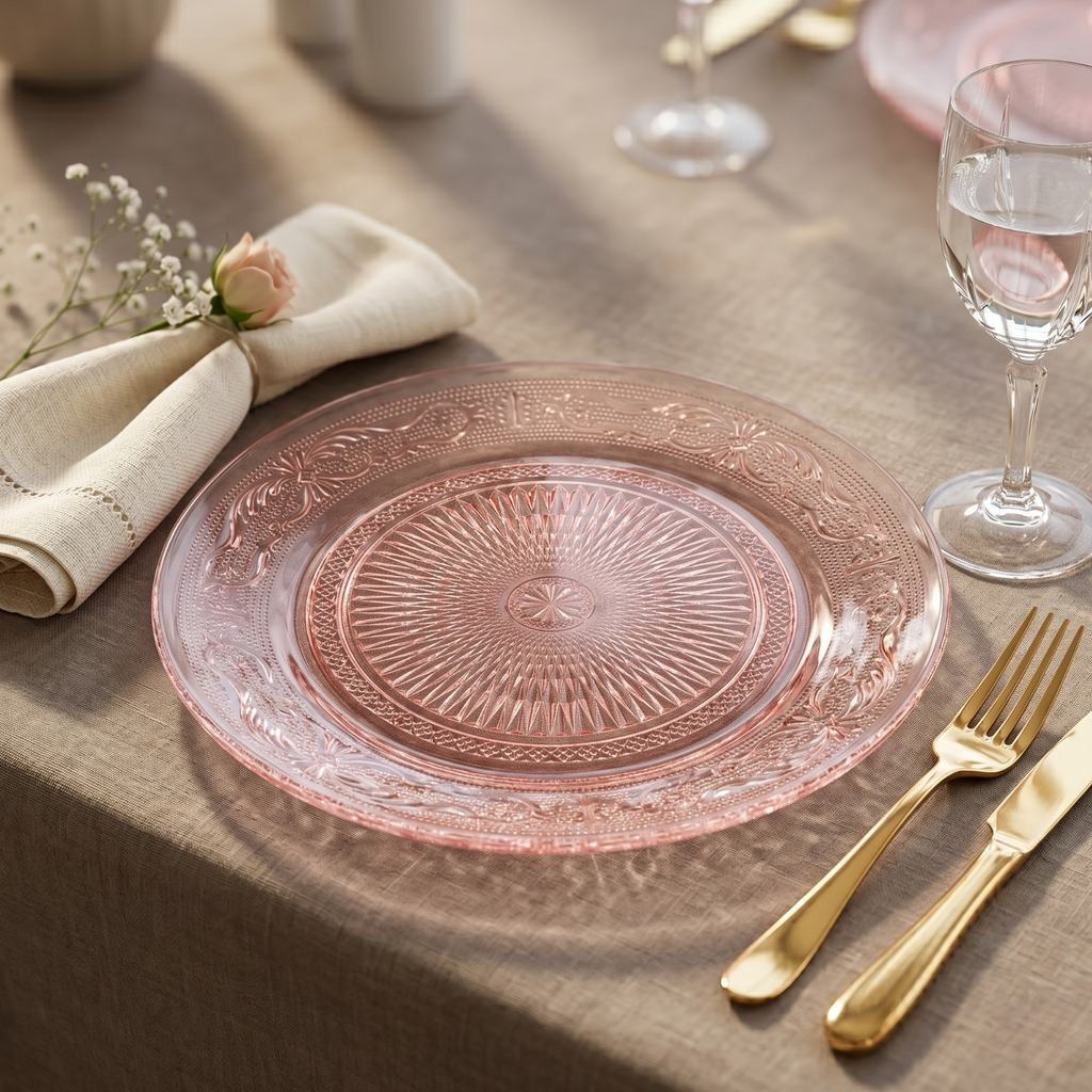 Blush Vintage Glass Plate, Set of 6
