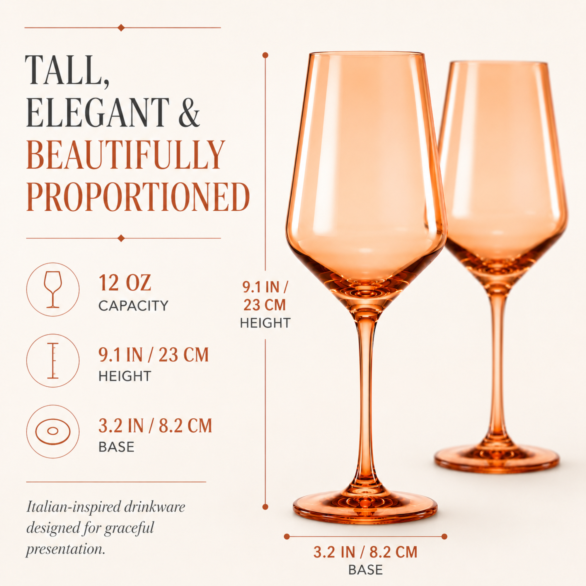 Tonal Stemmed Wine Glassware, Burnt Orange, Set of 2