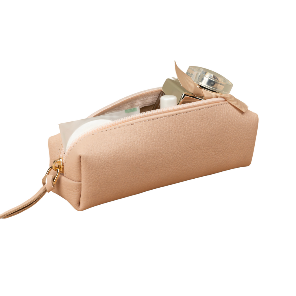 Aurora Leather Makeup Bag — Dusty Rose