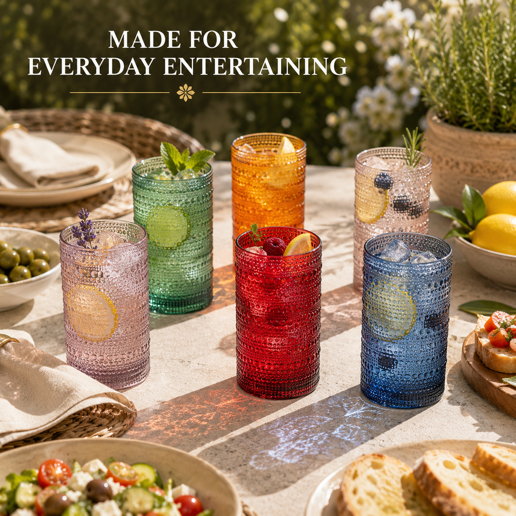 Eze Acrylic Highball Hobnail Glassware, Set of 6
