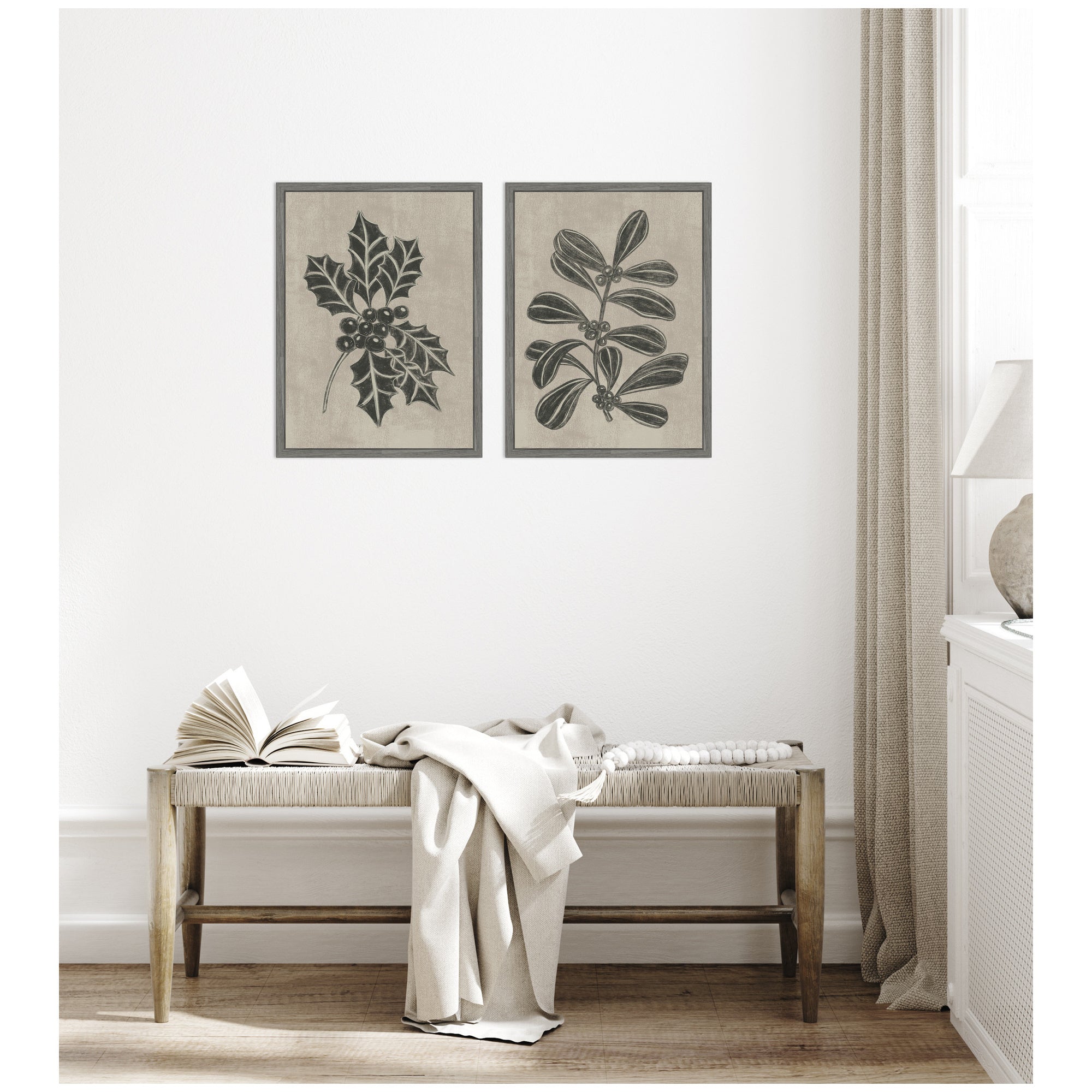 Sylvie Winter Holly and Berries - 2 Piece Framed Canvas Art Set by Nikita Jariwala