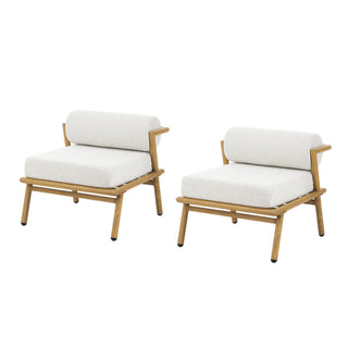 La Fiora Outdoor Iron Club Chairs — Off White & Teak, Set of 2