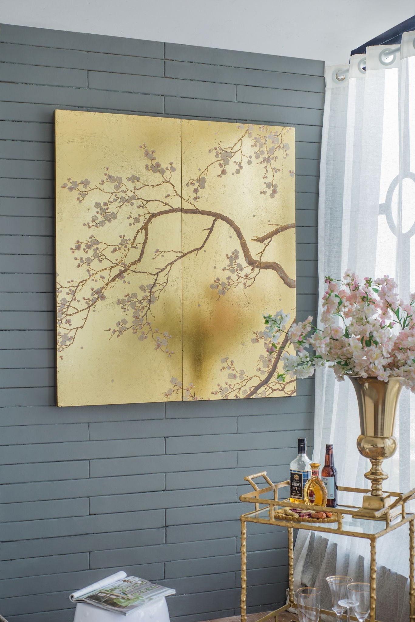 Gold Cherry Blossom Wall Panels — Set of 2