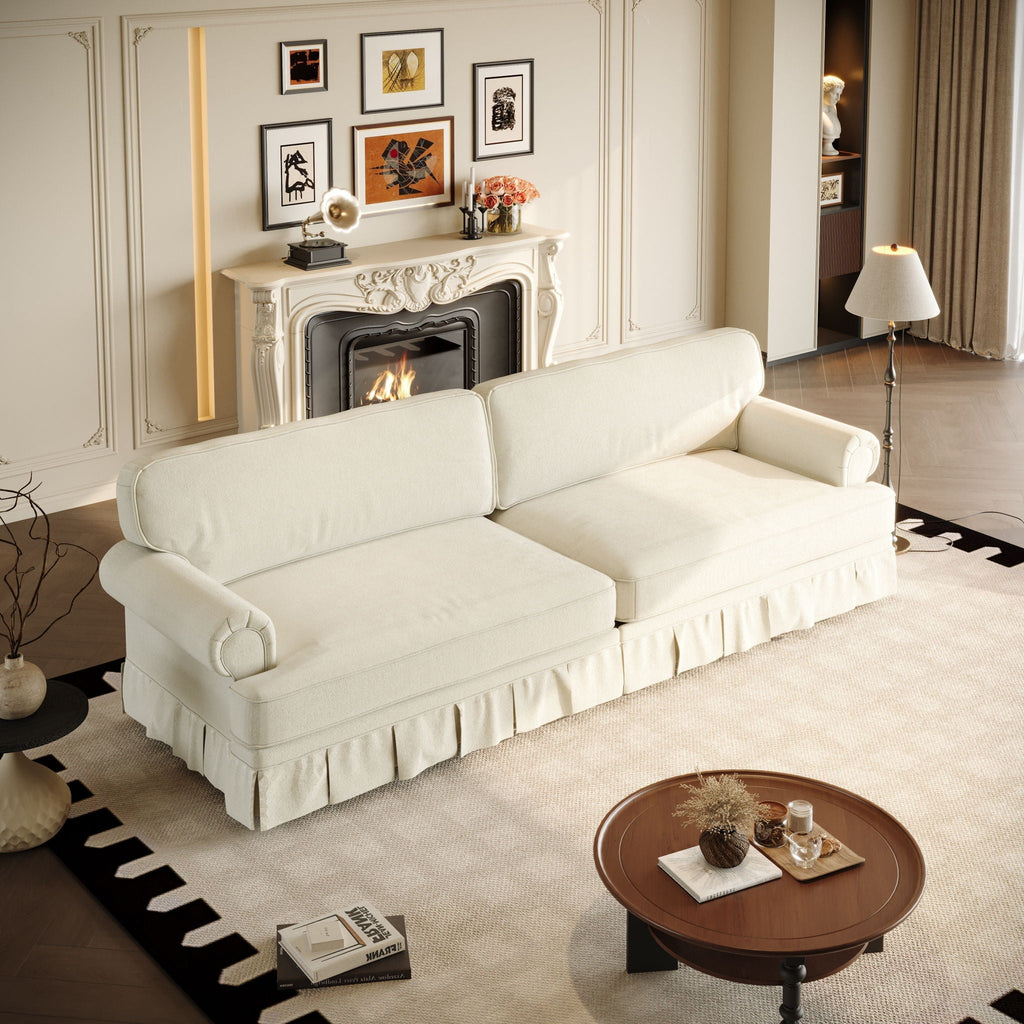 Rolled-Arm Cloud Sofa with Pleated Skirt