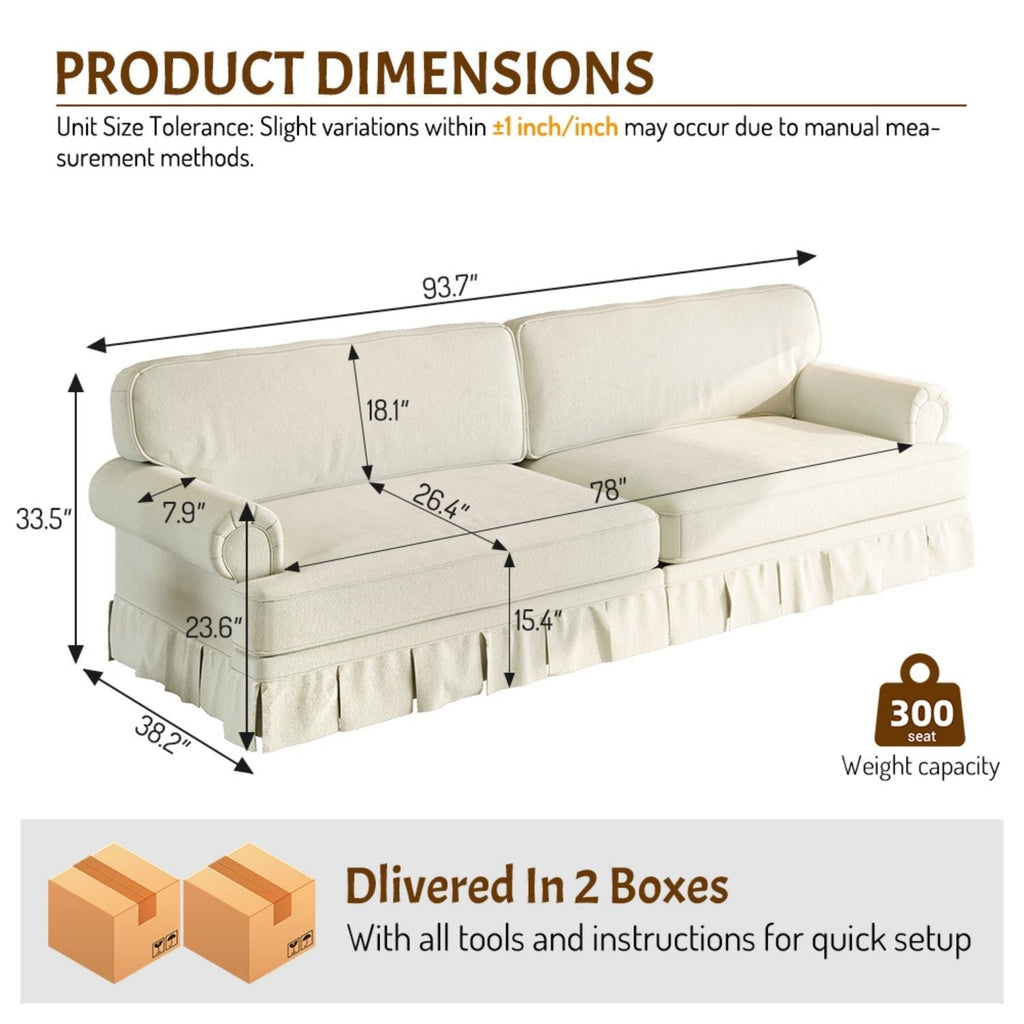 Rolled-Arm Cloud Sofa with Pleated Skirt