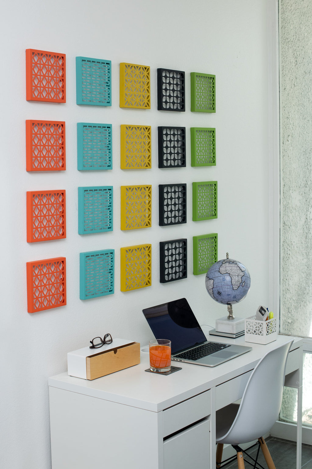 Breeze Block Metal Wall Tile: 7" x 7" Orange