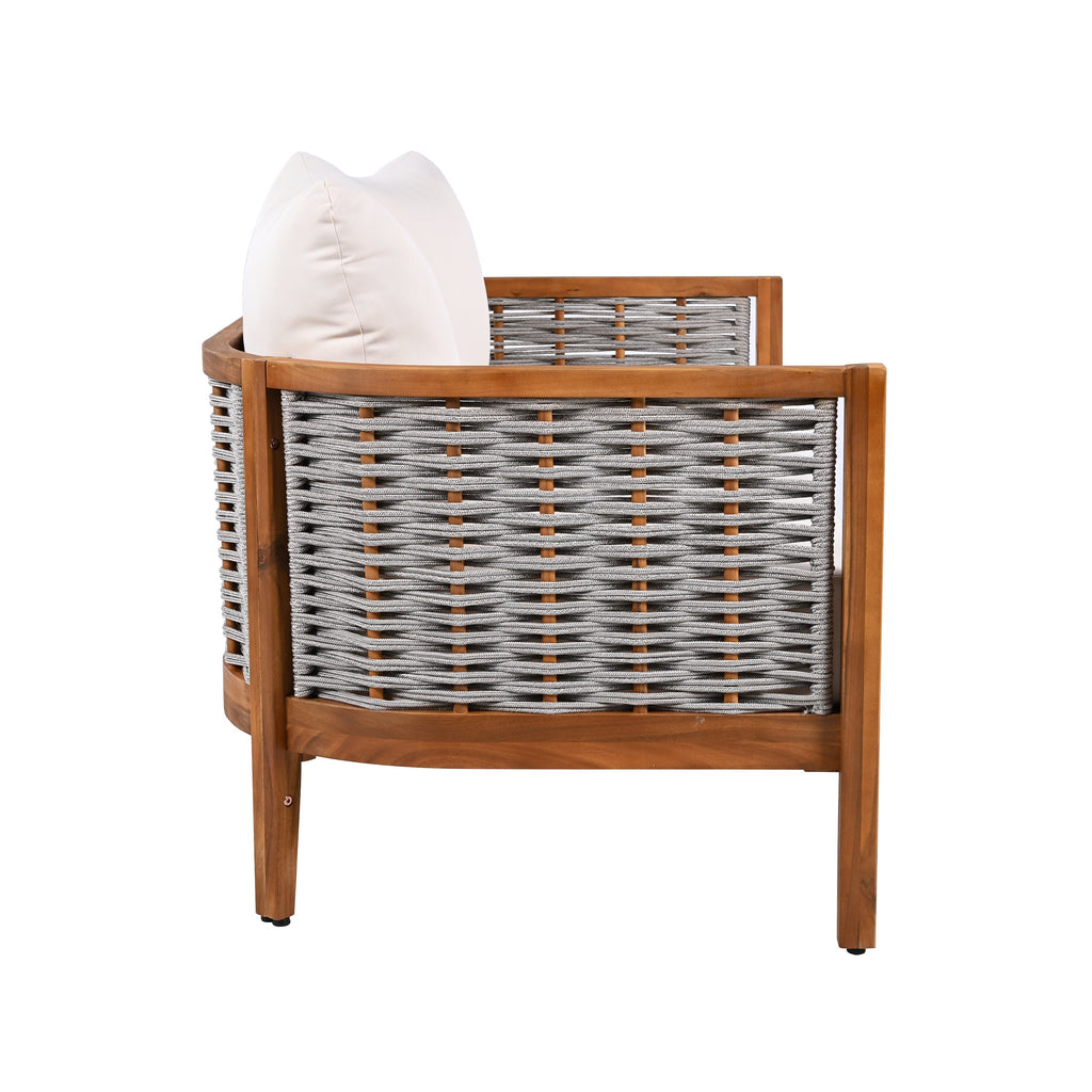 Woven Rope Outdoor Lounge Set — Beige, 4 Seats