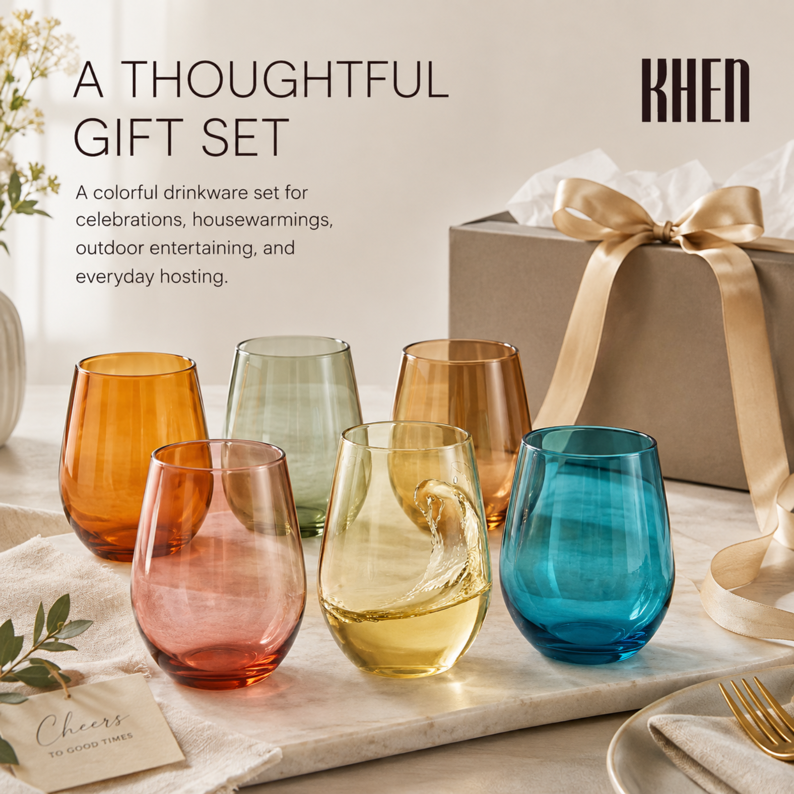 Eze Acrylic Stemless Wine Glassware, Set of 6