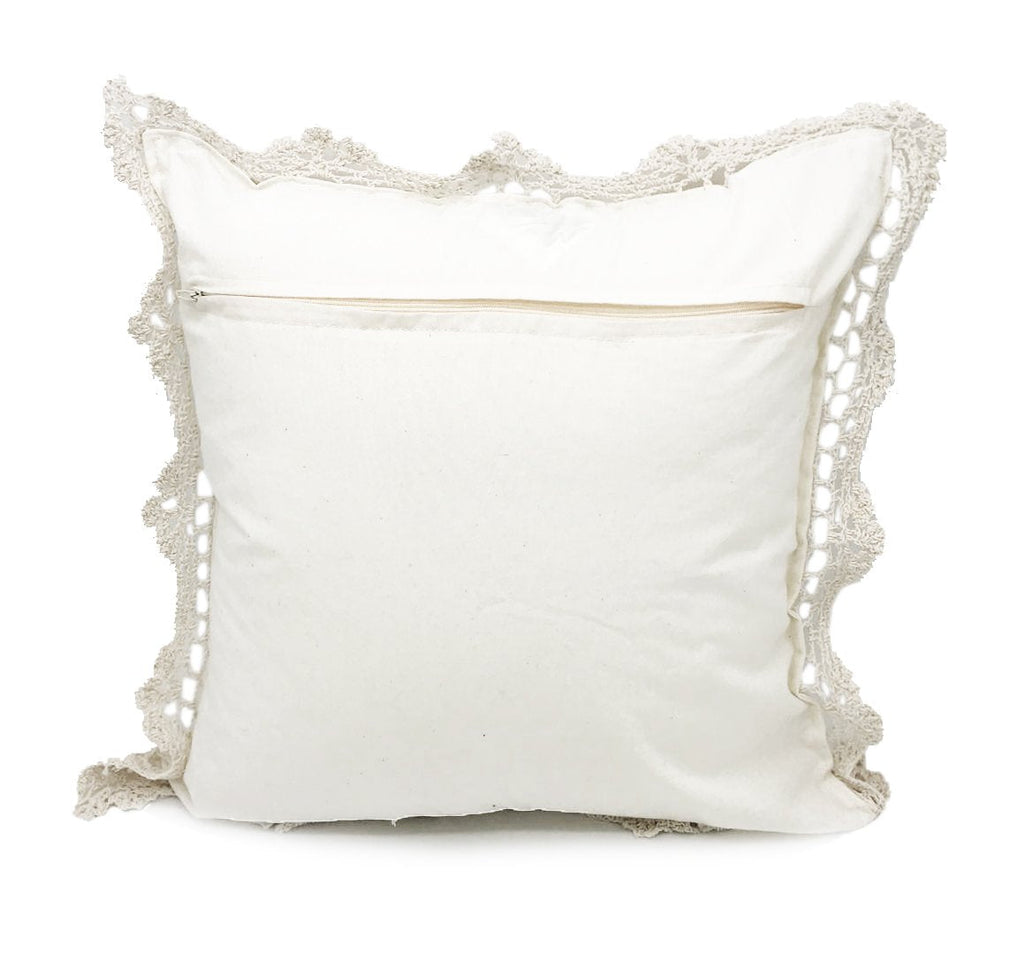 Fennco Styles Handmade Crochet Lace Cotton Decorative Throw Pillow Cover - White Cushion Case for Home, Couch, Living Room, Bedroom and Office Décor