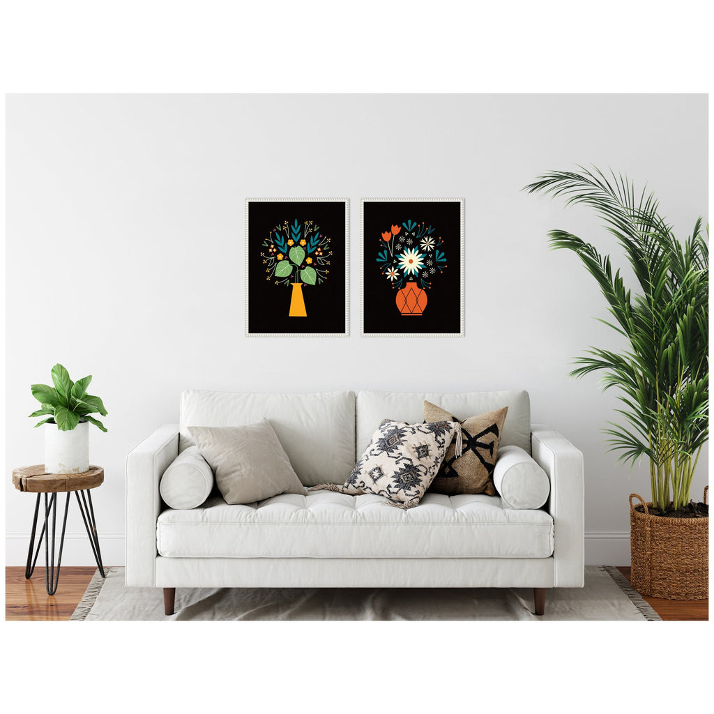 Sylvie Beaded Floral Yellow and Red Vases Framed Canvas Art Set by Amber Leaders