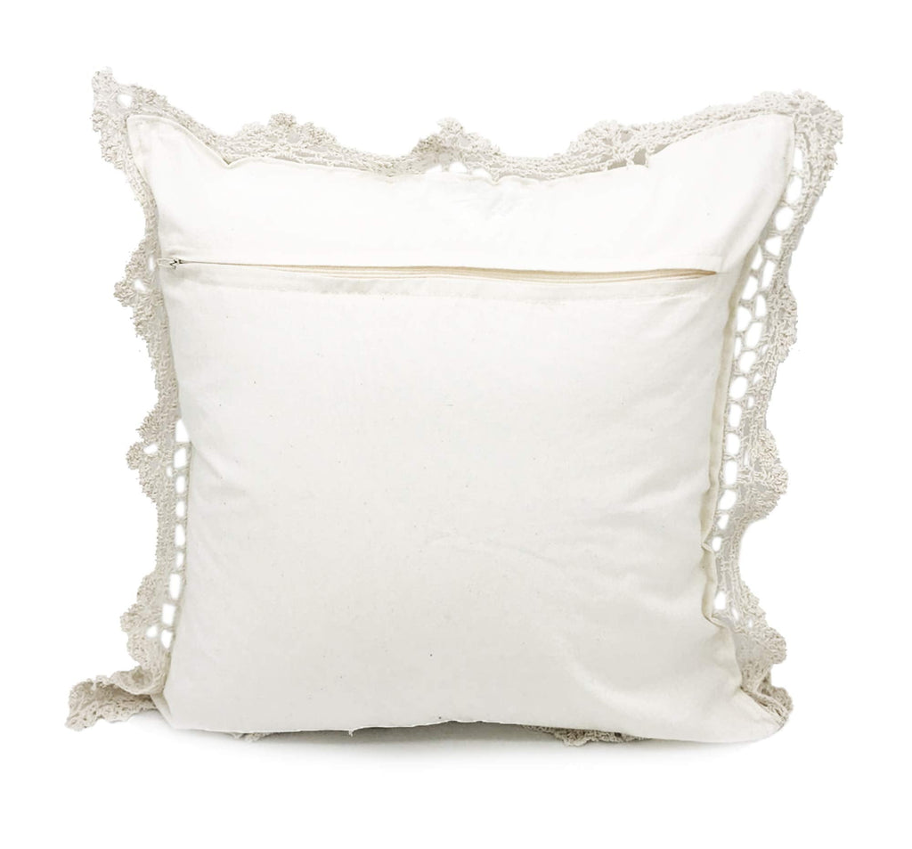 Fennco Styles Handmade Crochet Lace Cotton Decorative Throw Pillow Cover - White Cushion Case for Home, Couch, Living Room, Bedroom and Office Décor