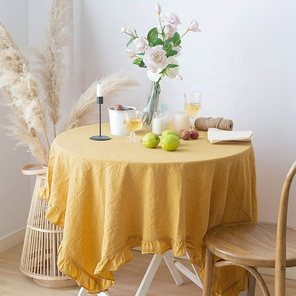 Fennco Styles French Ruffled Border Cotton Woven Tablecloth