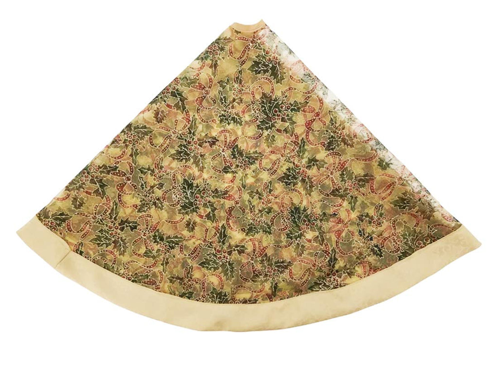 Gold Accent Christmas Holiday Tree Skirt, 48 Inch Round, New