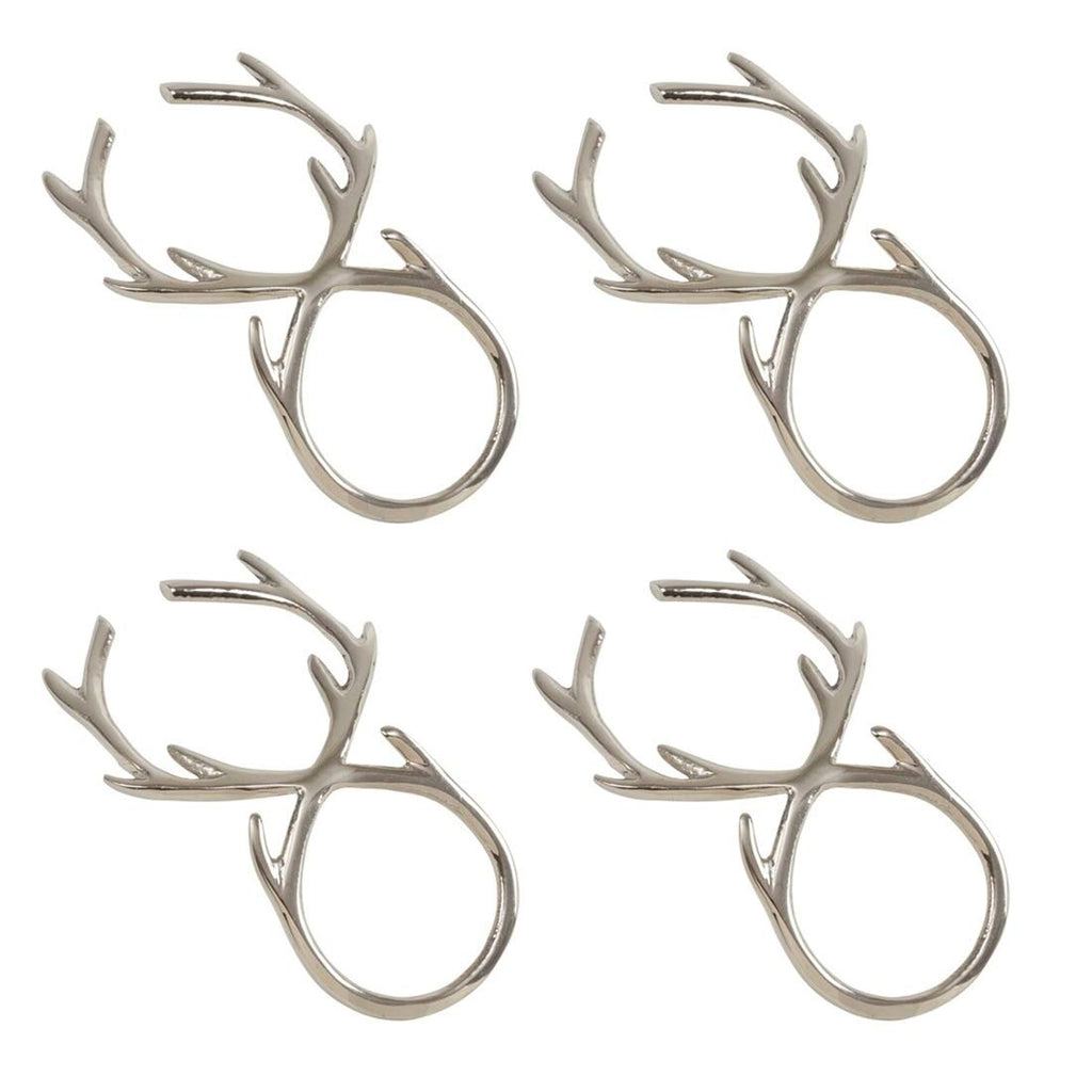 Fennco Styles Holiday Antler Metal Napkin Rings, Set of 4 - Silver Decorative Napkin Holders for Home, Dining Room, Banquet, Family Gathering, Holiday and Special Occasion