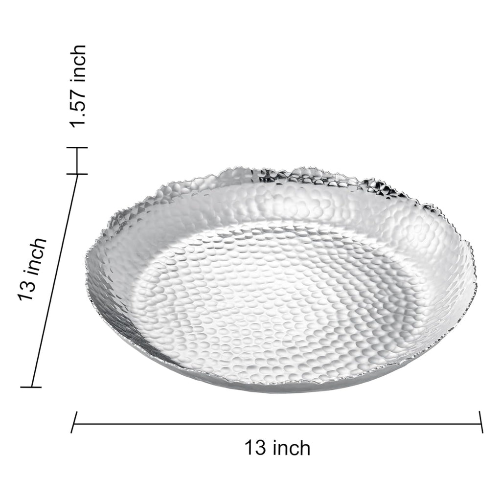 Silver Hammered Decorative Bowl Elegant Aluminum Centerpiece
