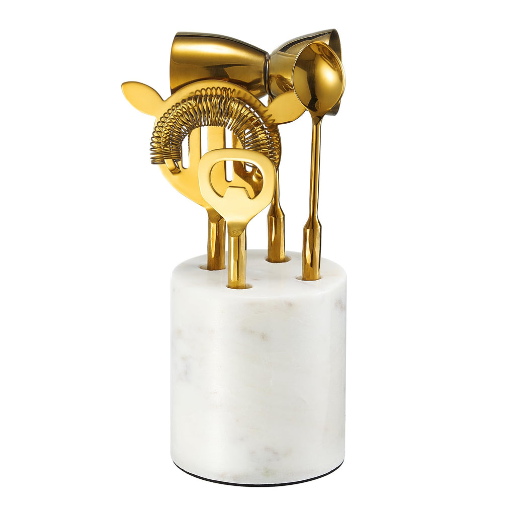 Gilt Marble Bar Tool Set — 5 Piece
