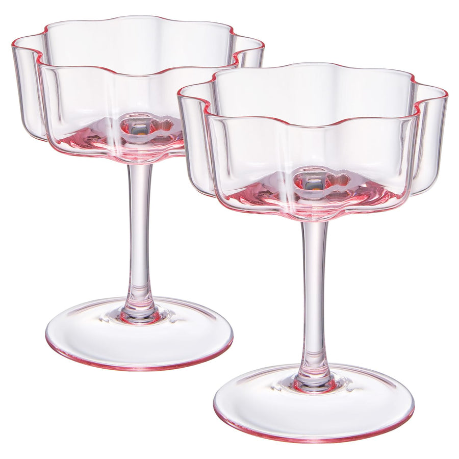 Flower Wave Coupe Glasses — Blush Pink, Set of 4