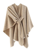 stylesilove Women Elegant Solid Color Fringe Poncho Open Front Shawl Cape Ultra Warm Wrap for Autumn Winter Season