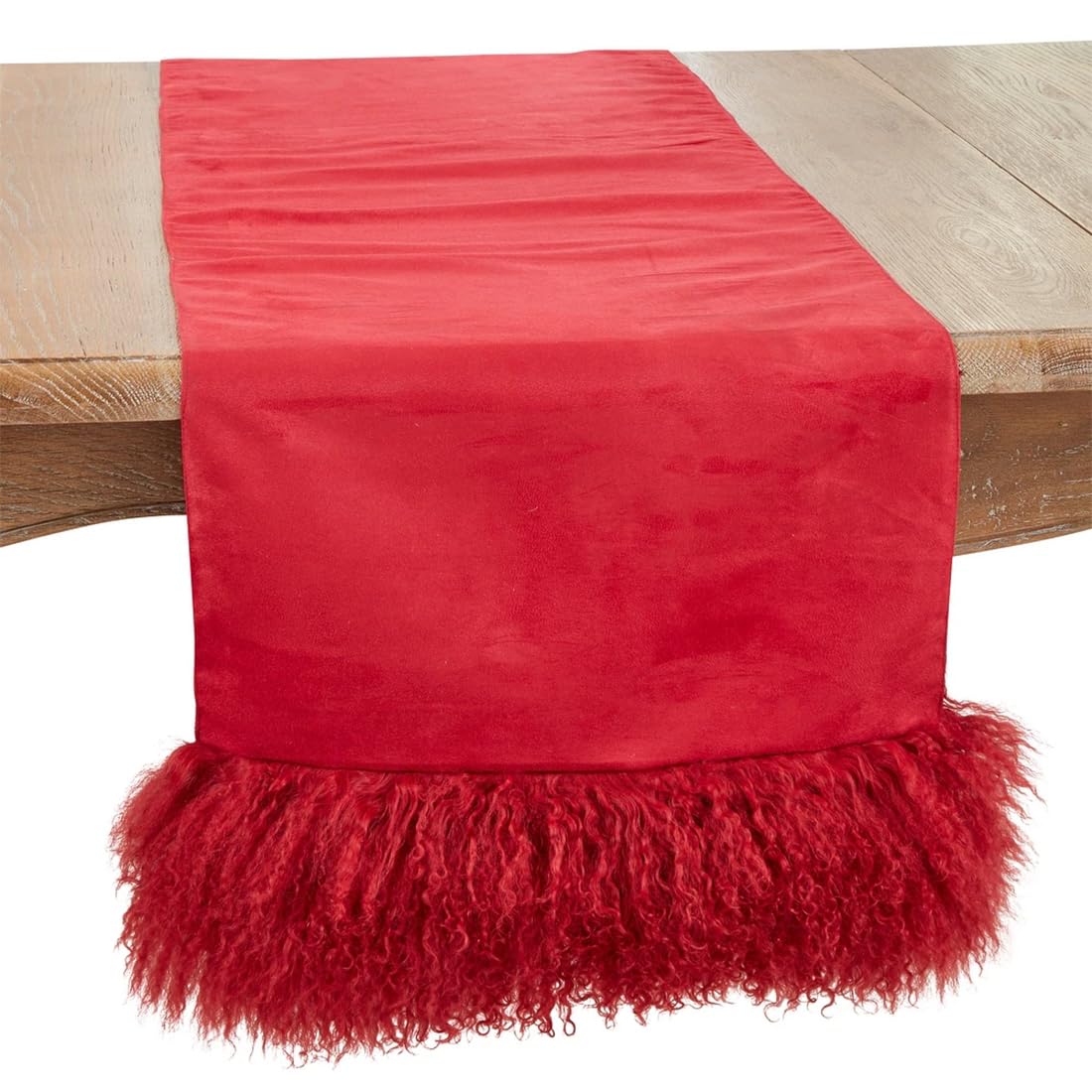 Fennco Styles Genuine Mongolian Lamb Fur Table Runner 16" W x 72" L – Black Plush Table Cover for Dining Room, Banquets, Family Gatherings, Holidays, Special Events and Home Décor