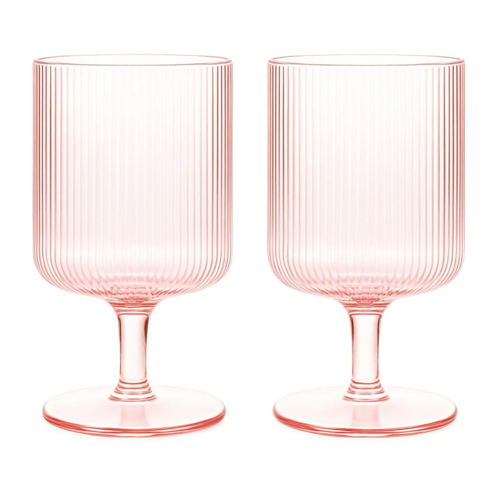 Khen Ripple Textured Blush Pink Stemmed Glass Wine Goblets | Set of 2
