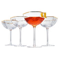 Khen Champagne Coupe Glasses Set of 4 Vintage Octagonal Gold Rim - 6oz Clear Gold Rim