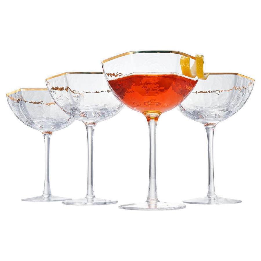 Gold-Rim Octagonal Champagne Coupes — Set of 4