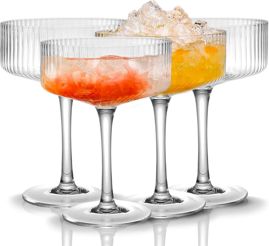 Clear Ribbed Coupe Glasses — 10 oz