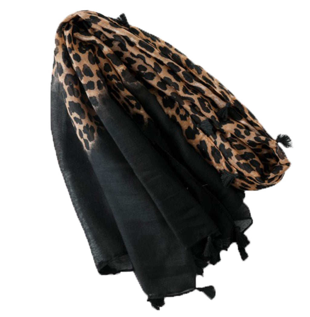 stylesilove Women Elegant Classic Leopard Print Lightweight Cotton Tassel Scarf Wrap Autumn Winter Large Shawl Scarf