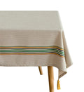 Fennco Styles Classic Striped Tassel Woven Tablecloth 55" W x 55" L - Ivory Table Cover for Banquets, Holiday, Special Events, Home, Dining Room Décor and Everyday Use