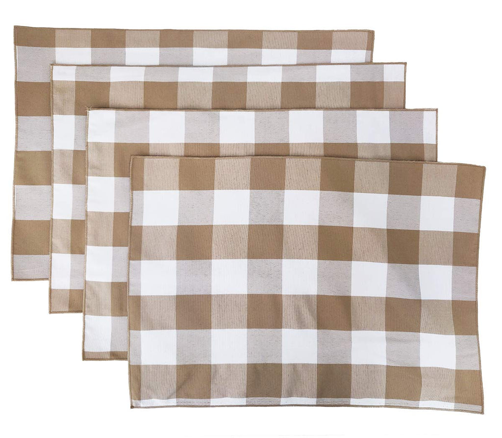 Fennco Styles Buffalo Check Double Layers Reversible Placemats 14" W x 20" L, Set of 4 - Handmade in USA - Plaid Table Mats for Everyday Use, Banquet, Holiday, Family Gathering, Special Occasion