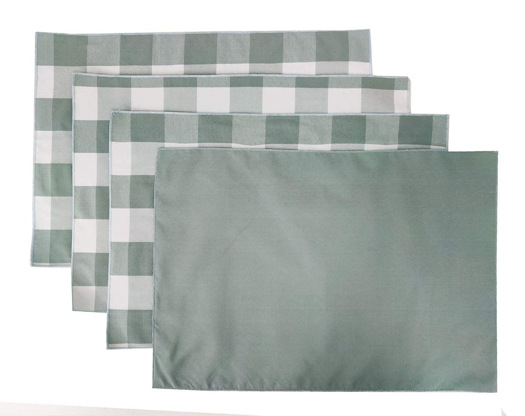Fennco Styles Buffalo Check Double Layers Reversible Placemats 14" W x 20" L, Set of 4 - Handmade in USA - Plaid Table Mats for Everyday Use, Banquet, Holiday, Family Gathering, Special Occasion