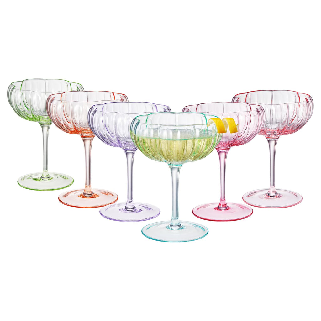 Flower Coupe Cocktail Glasses | Set of 6 | Bright Colors