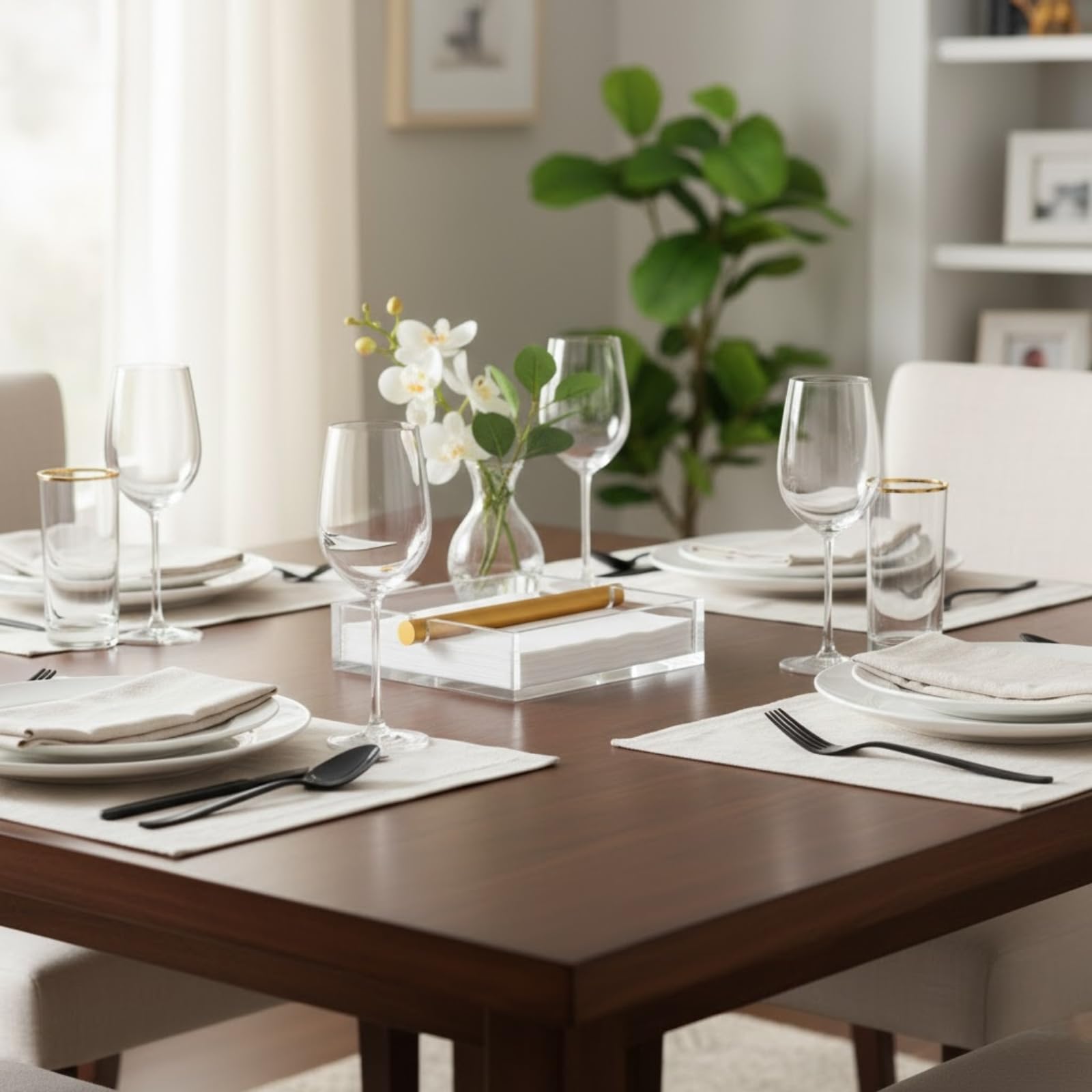 Clear & Gold Napkin Holder – 7"x 7" Square Design | Modern Table Decor