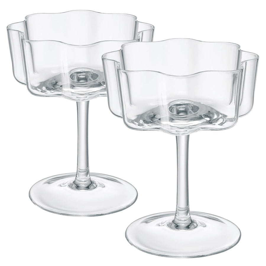 Flower Wave Coupe Glasses — Clear, Set of 2