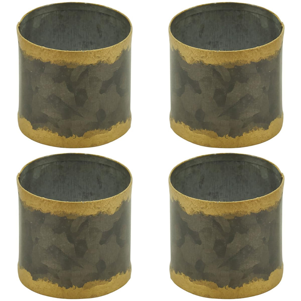 Fennco Styles Sousplat Collection Farmhouse Gold Rim Galvanized Napkin Rings, Set of 4 – Graphite Metal Napkin Holders for Banquets, Family Dinners, Special Events and Table Décor