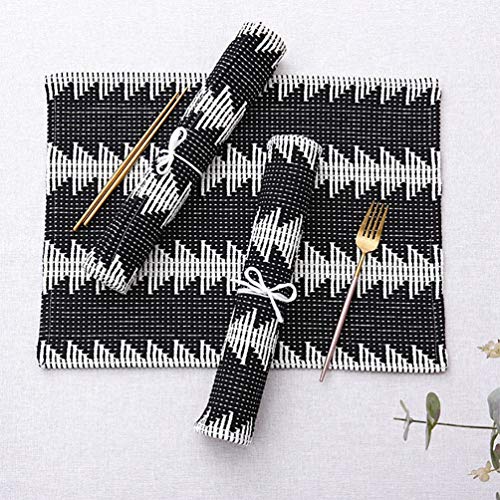 Fennco Styles Reversible Geometric Canvas Cotton Table Runner with Tassels – 14”W x 71”L Black & White Table Cover for Dining Table Décor, Banquets and Holidays
